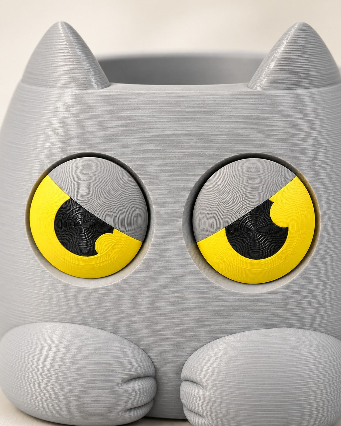 Close-up of the Moody Cat Planter showing fine printed layer lines