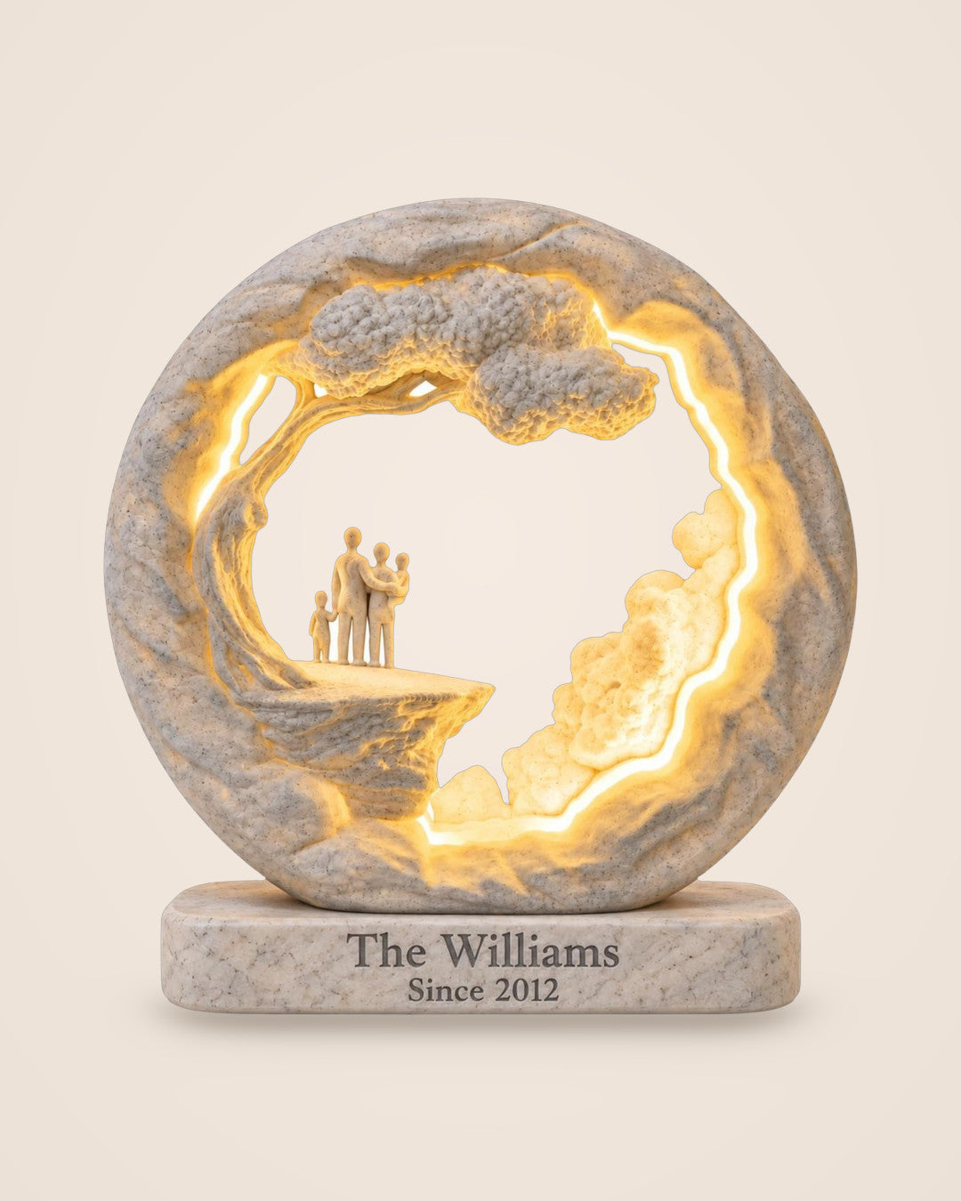 Family Tree Lamp: Personalised marble-effect lamp with your message beneath the tree