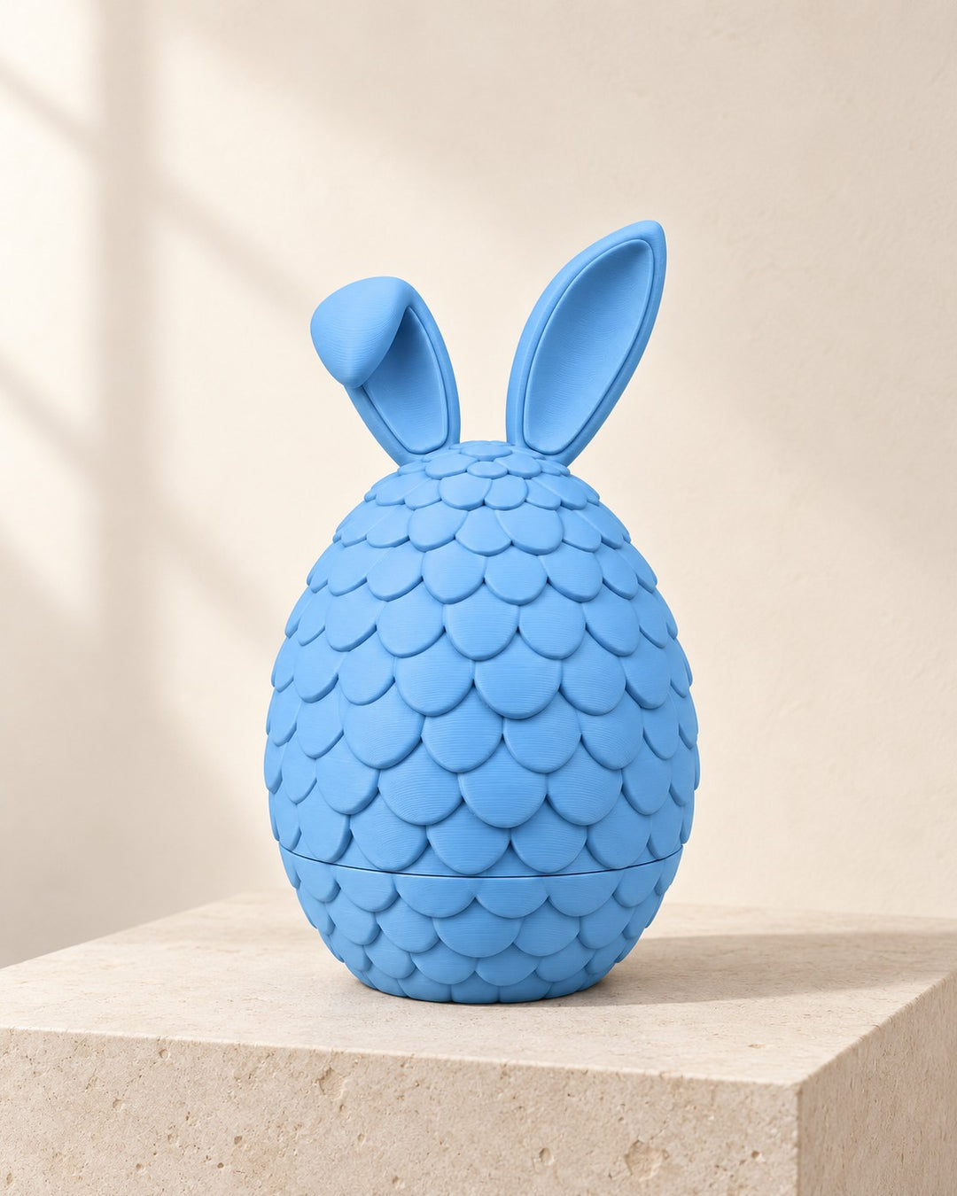 Scaly Egg Trinket Box: Sky-blue scaled egg with bunny ears and a lift-off lid