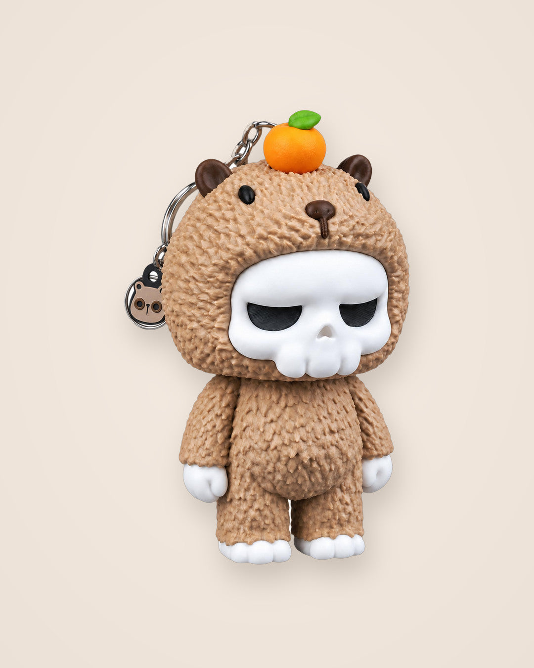 Sleepy Skull Bear Keyring: Bear-hooded skull character with ring, chain and a matching bear-face charm