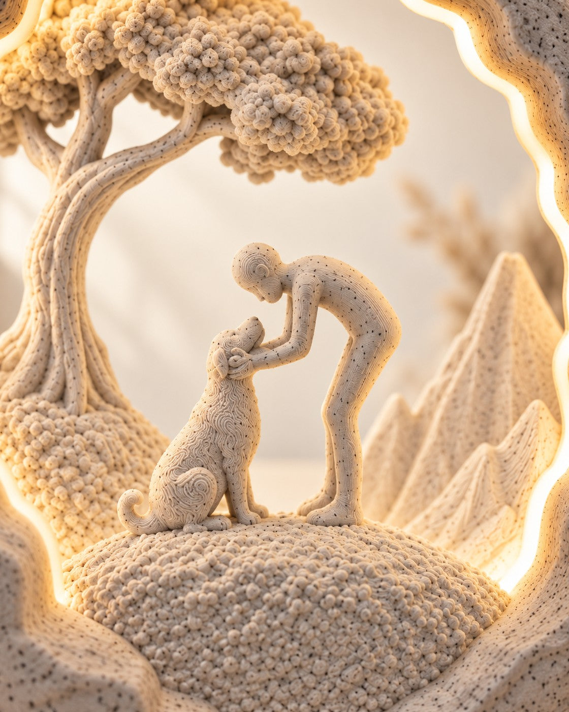 Close-up of the Good Boy Dog Lamp showing fine printed layer lines