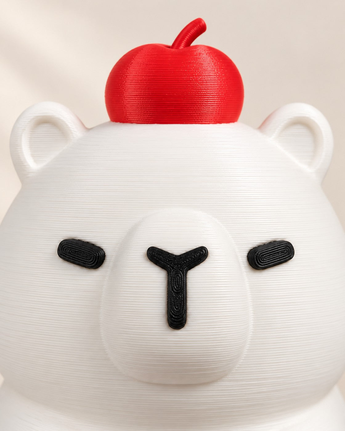 Close-up of the Glowybara Lamp showing fine printed layer lines