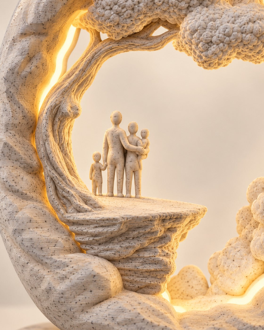 Close-up of the Family Tree Lamp showing fine printed layer lines