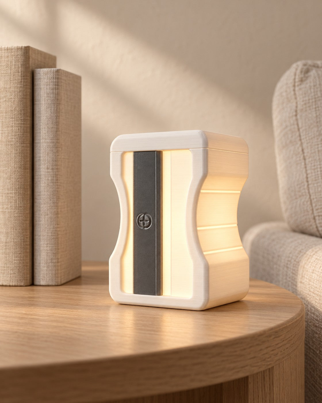 Stationery Desk Lamp in a calm, softly lit interior, shown at true scale