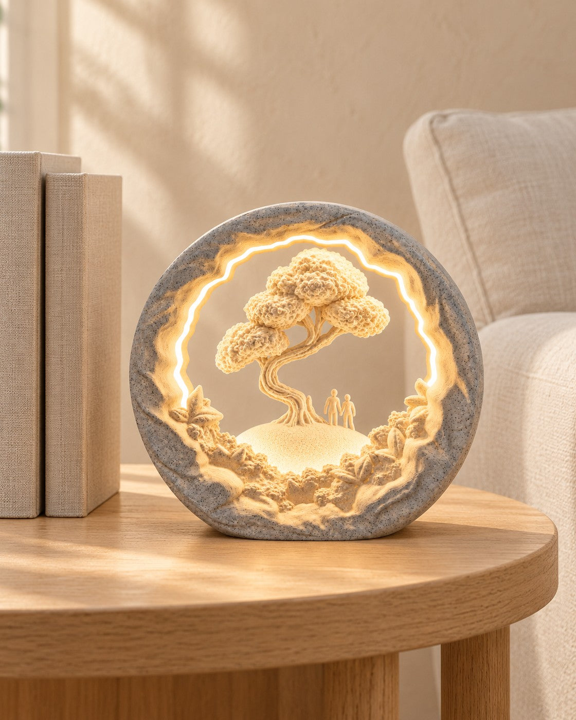 Our Journey Lamp in a calm, softly lit interior, shown at true scale