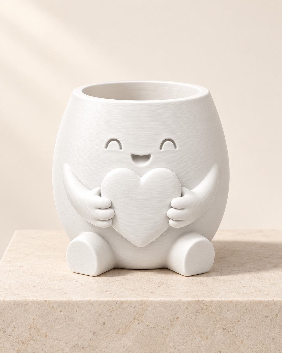 Heart Hug Planter: A smiling pot that holds a heart close, 10 cm tall