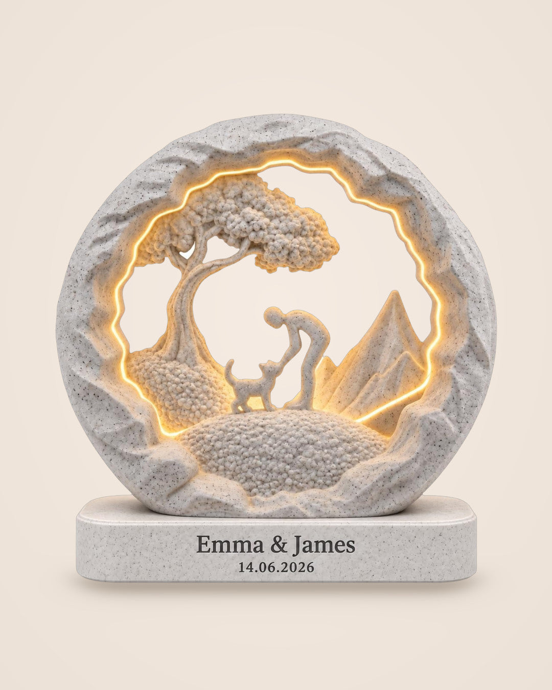 Best Friend Cat Lamp, Personalised: A marble-effect keepsake lamp with a two-line message plinth