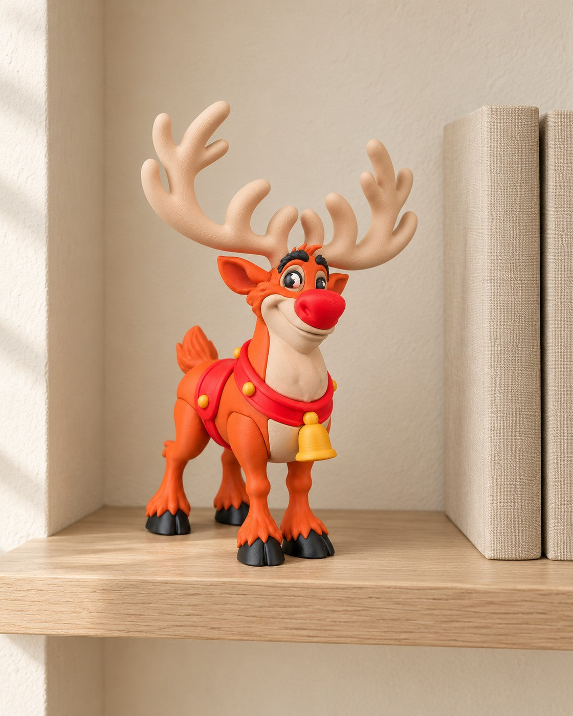 Red Nose Reindeer in a calm, softly lit interior, shown at true scale