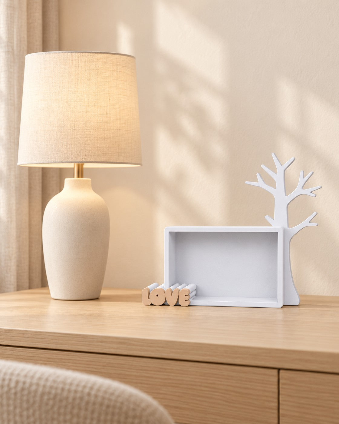 Keepsake Tree in a calm, softly lit interior, shown at true scale