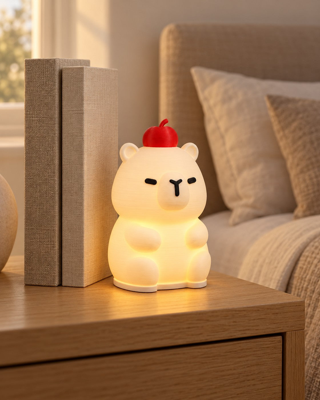 Glowybara Lamp in a calm, softly lit interior, shown at true scale