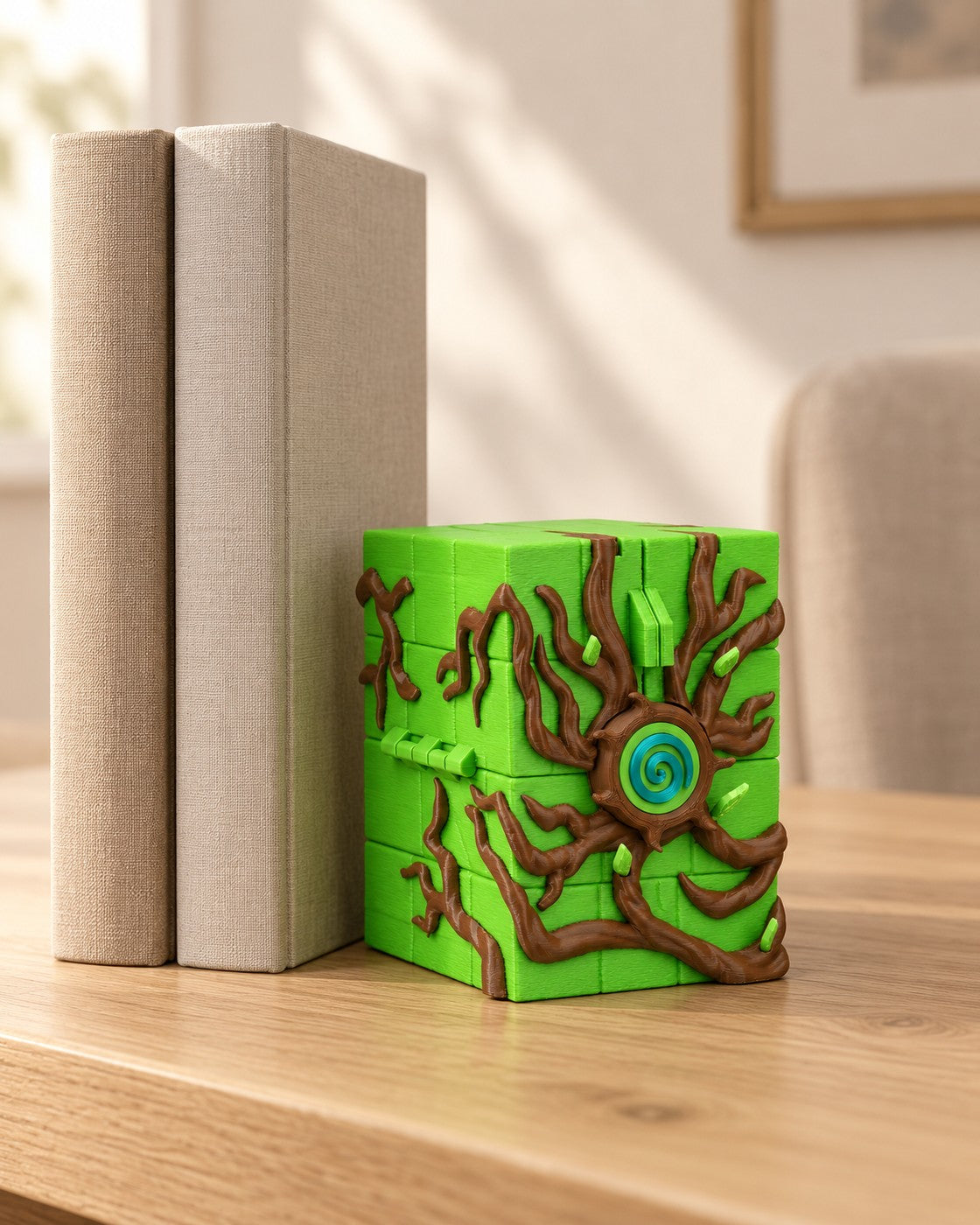 Forest Deck Box in a calm, softly lit interior, shown at true scale