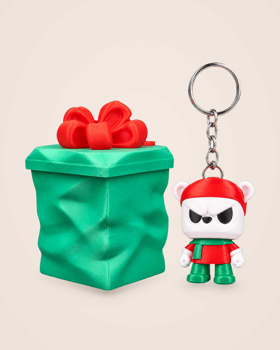 Grumpy Bear Gift Keyring: Grumpy festive bear charm with a lidded gift container