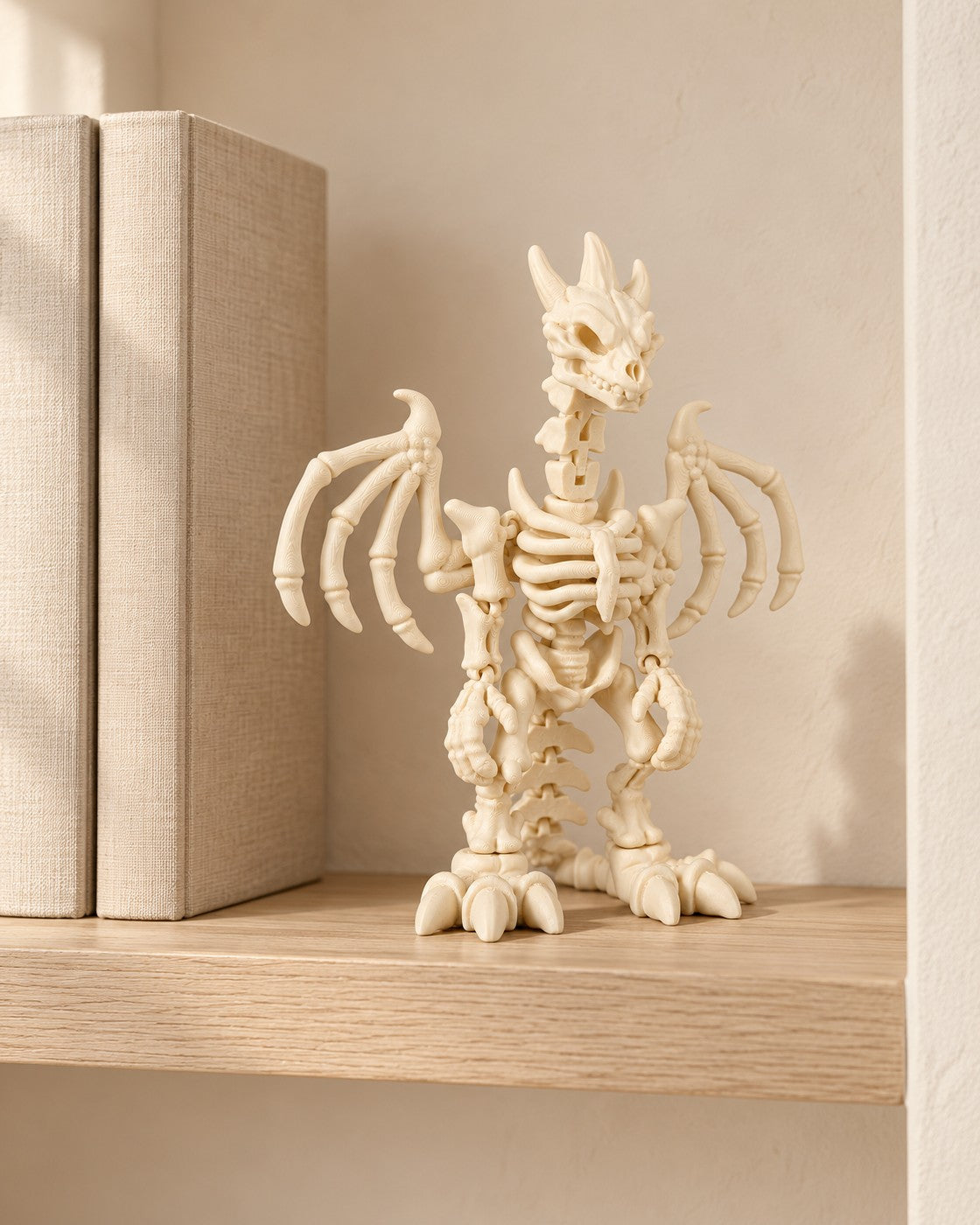 Skeleton Dragon in a calm, softly lit interior, shown at true scale