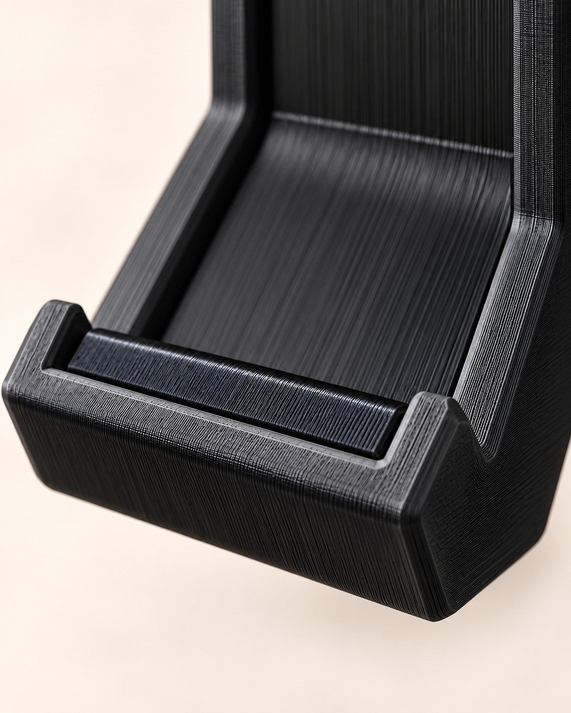 Close-up of the Under-Desk Headphone Clamp showing fine printed layer lines