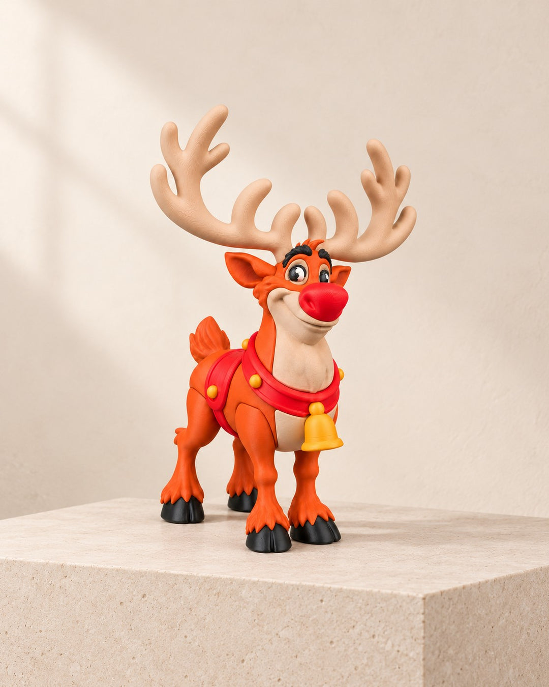 Red Nose Reindeer: Hand-finished 23 cm festive figurine with saddle, collar and bell