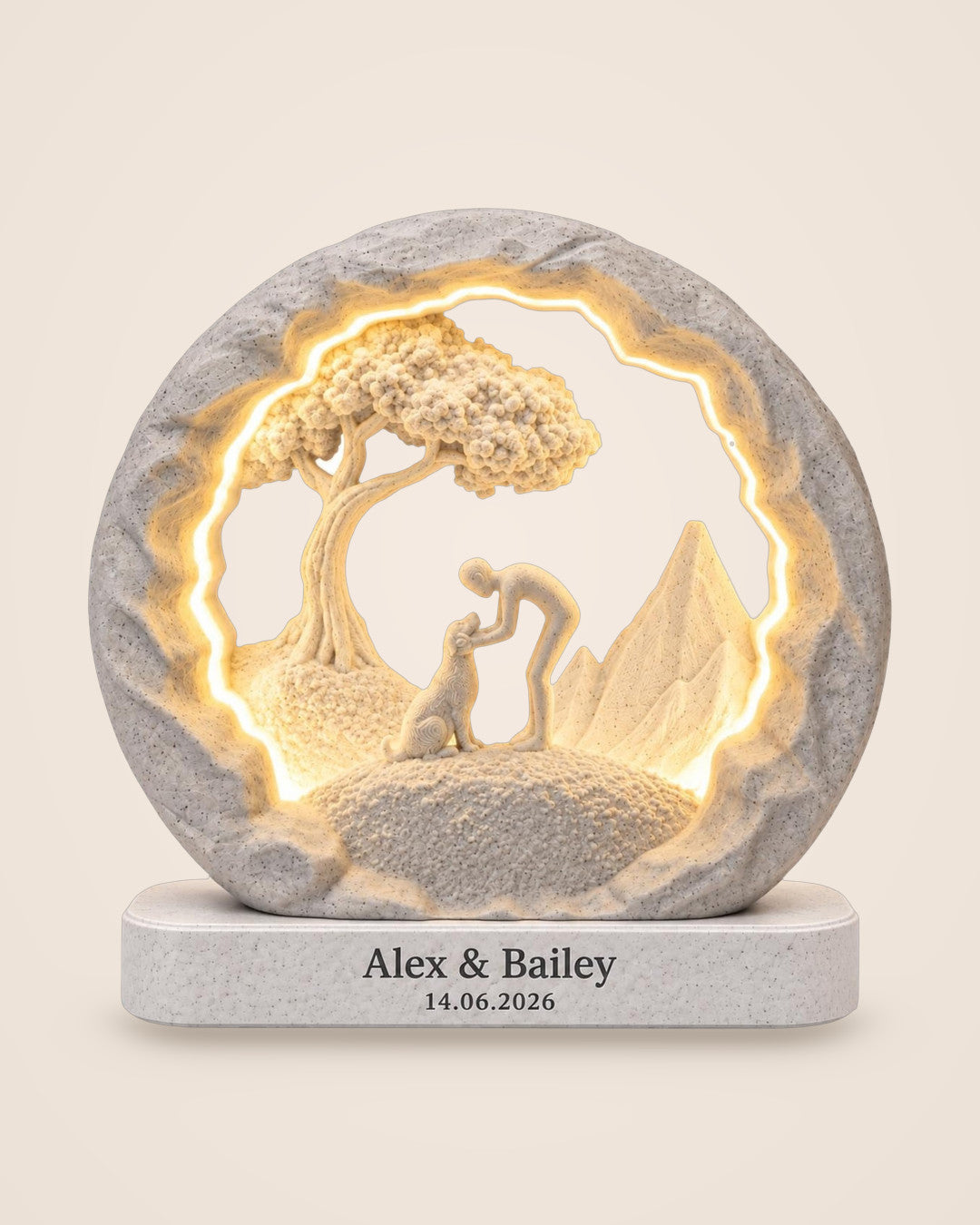 Good Boy Lamp, Personalised: A marble-effect keepsake lamp with a two-line message plinth