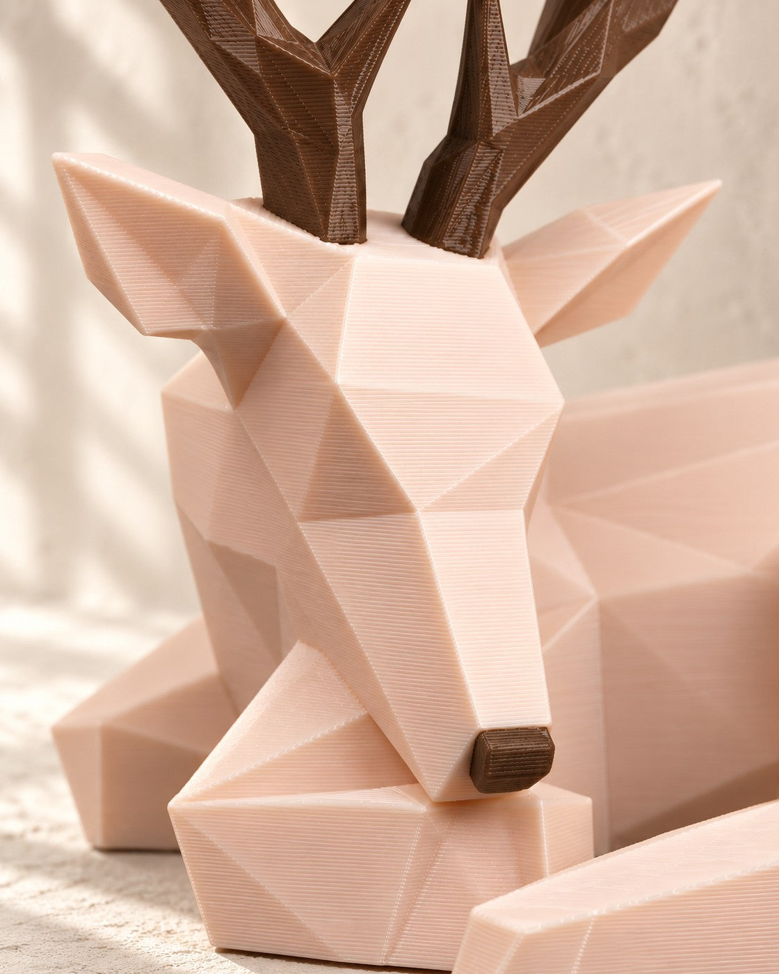 Close-up of the Faceted Deer Lamp showing fine printed layer lines