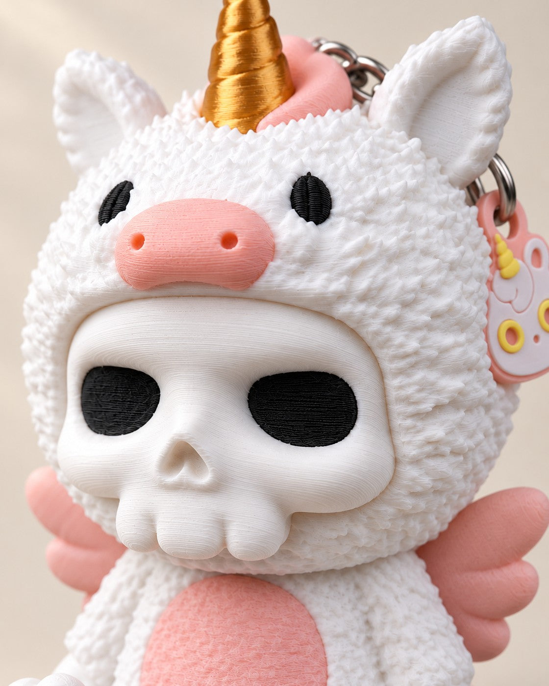 Close-up of the Unna Unicorn Keyring showing fine printed layer lines