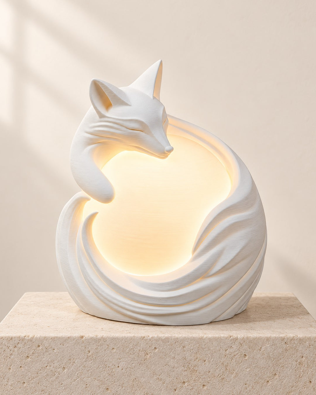 Vulpine Fox Lamp: Sculpted fox curled around a softly glowing sphere
