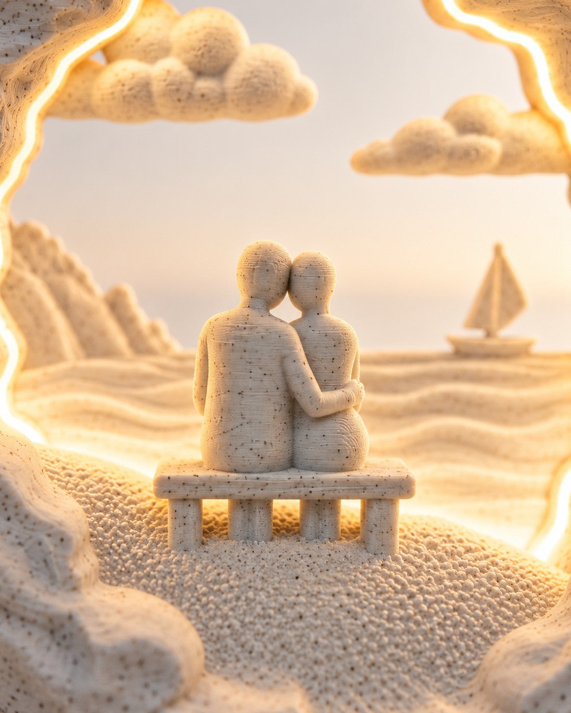 Close-up of the Dockside Dream Couple Lamp showing fine printed layer lines