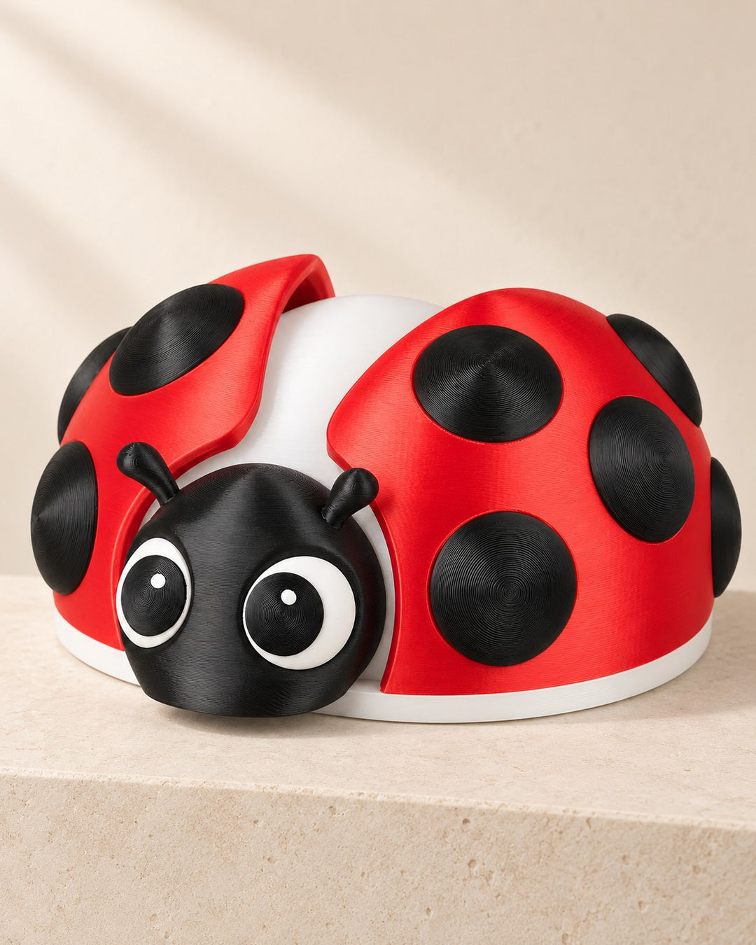 Ladybird Lamp: Spotted red table lamp with a warm USB glow between the wings