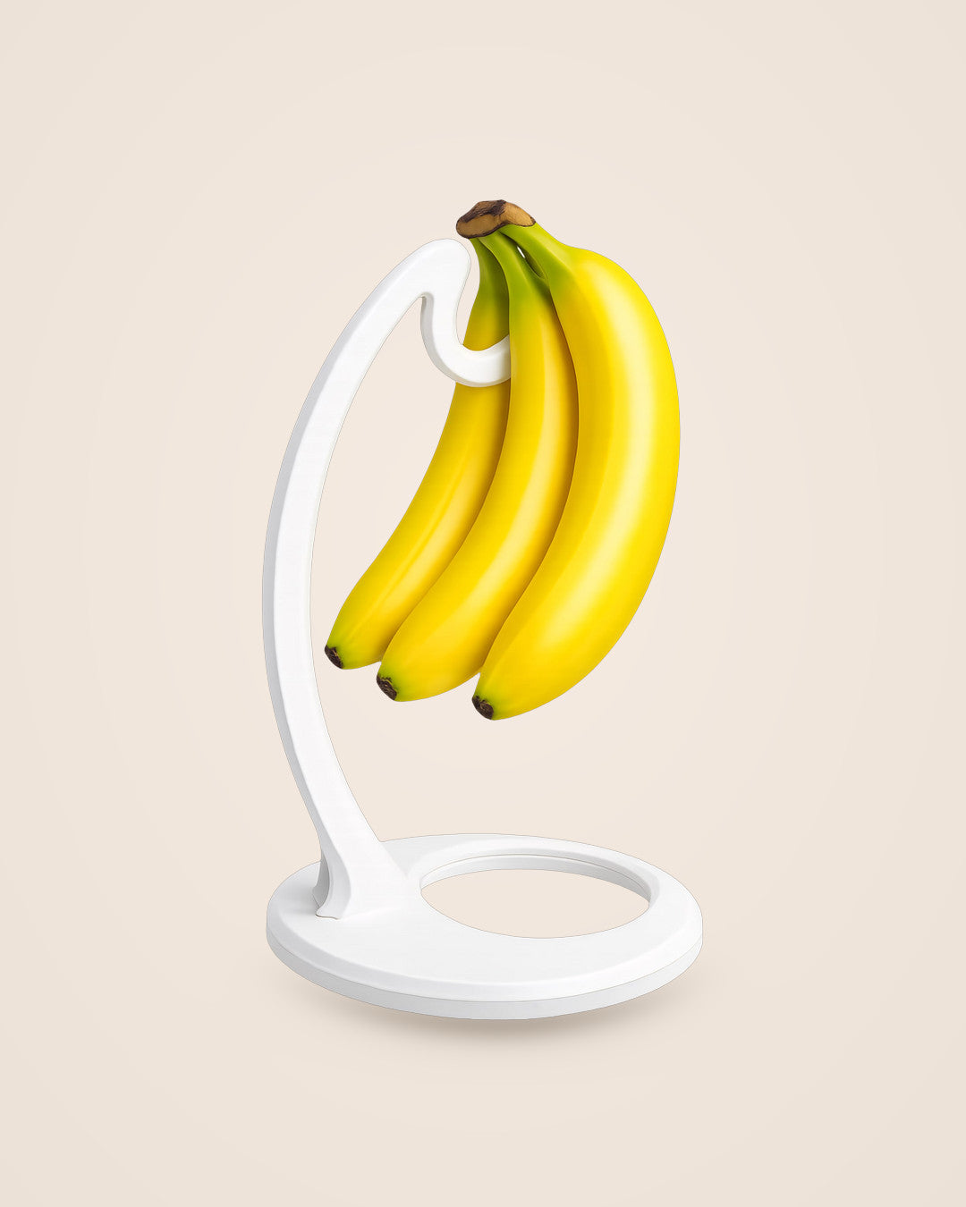 Curved Banana Hanger: Countertop stand that lets a bunch hang freely, in five finishes