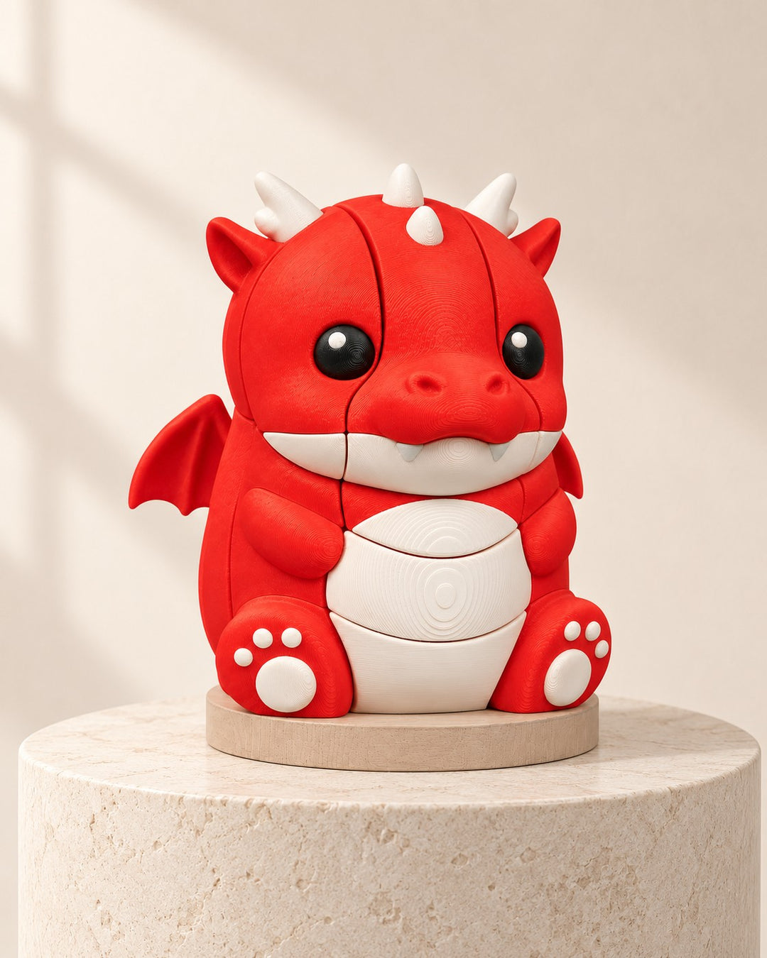 Red Dragon Stacking Puzzle: A chubby red dragon of nine slide-on segments, to take apart and rebuild