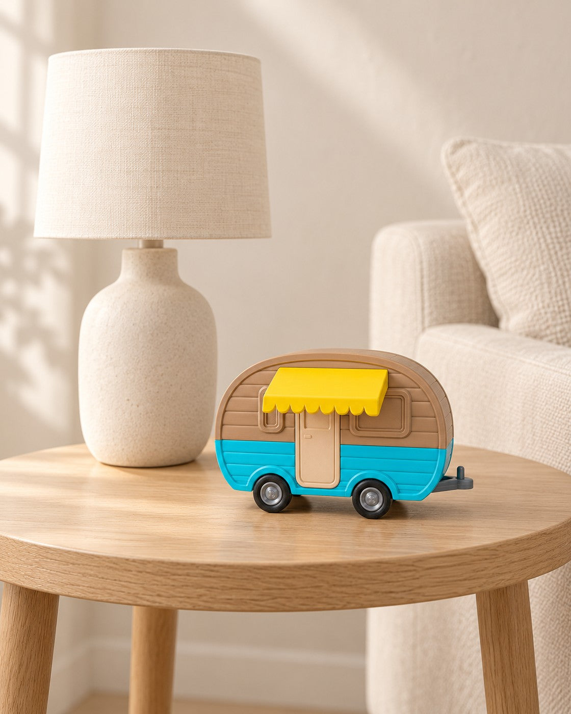 Retro Caravan Box in a calm, softly lit interior, shown at true scale