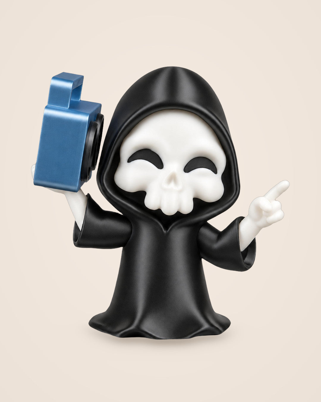 Groove Reaper Figurine: Compact hooded reaper with a sculpted blue boombox