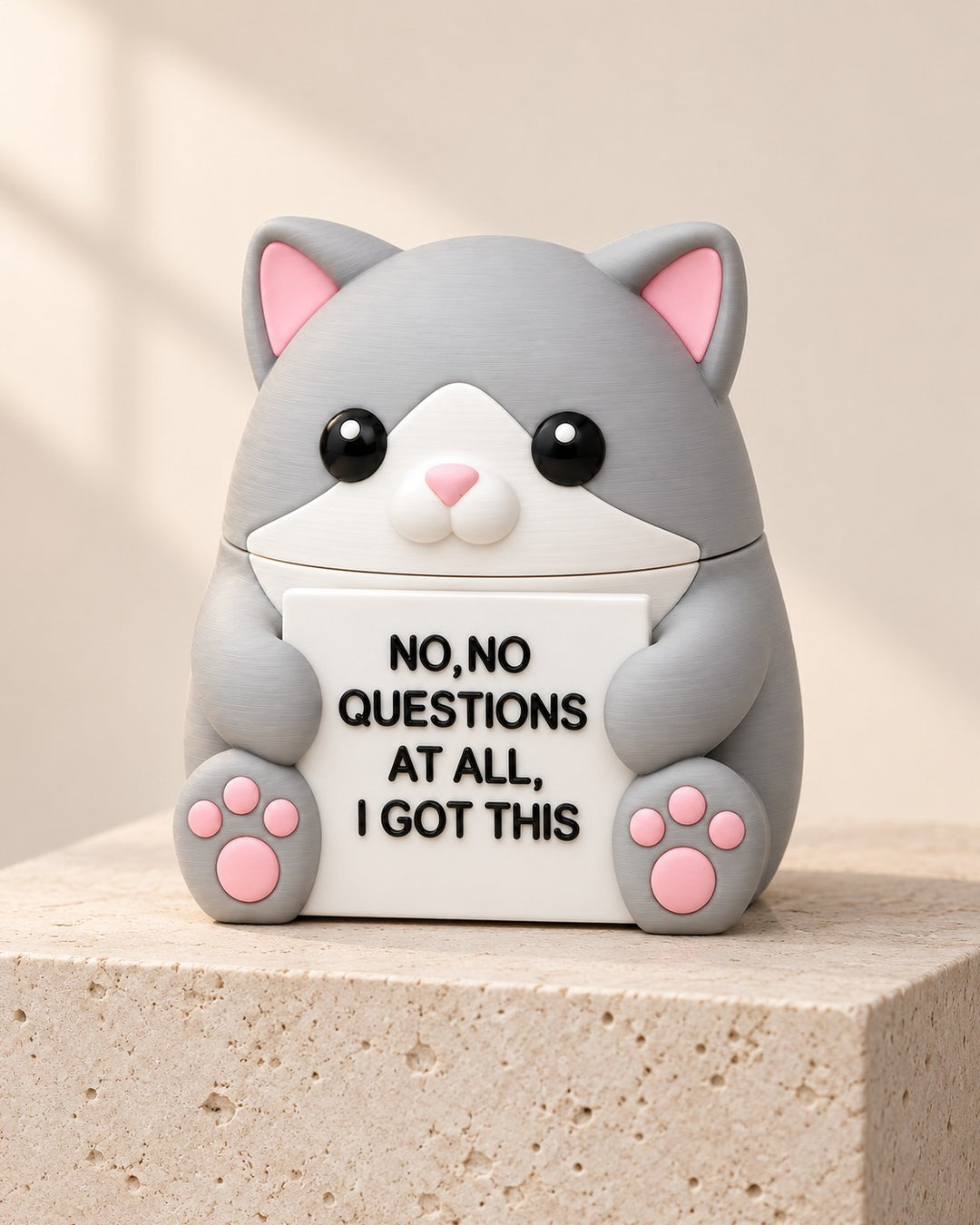 Fine Cat Desk Ornament: Lift the head to find a hidden compartment and a removable mini cat
