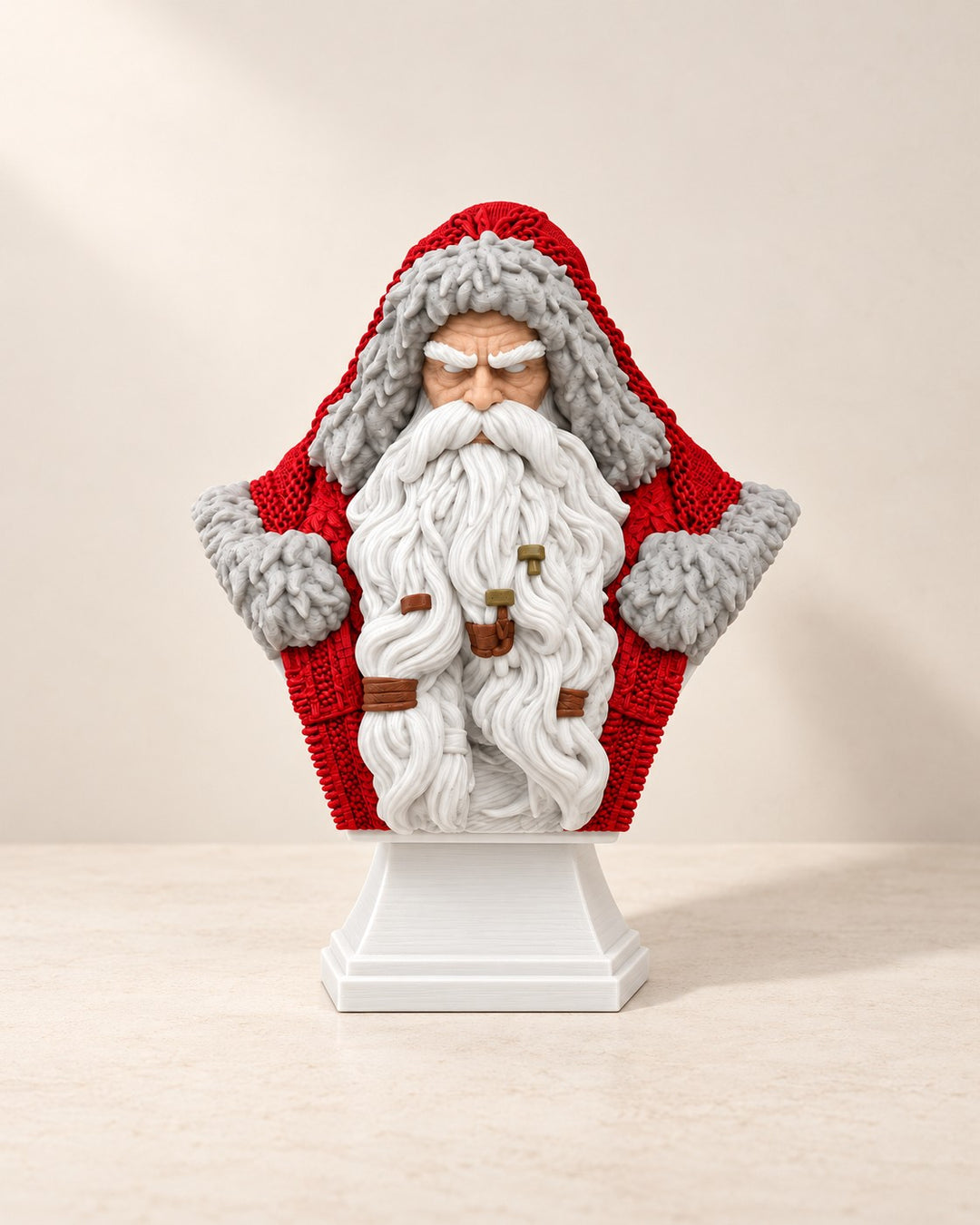 Viking Santa Bust: Nordic Father Christmas with a braided beard, on a plinth base