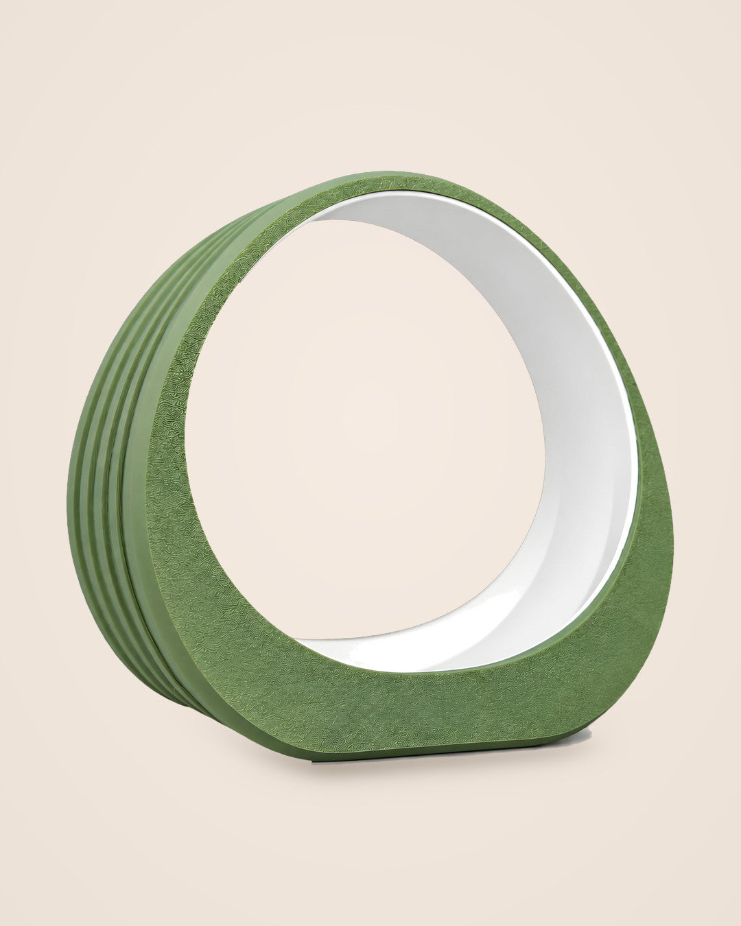 Ring Headphone Stand: Sculptural olive green ring with a white liner, for over-ear headphones