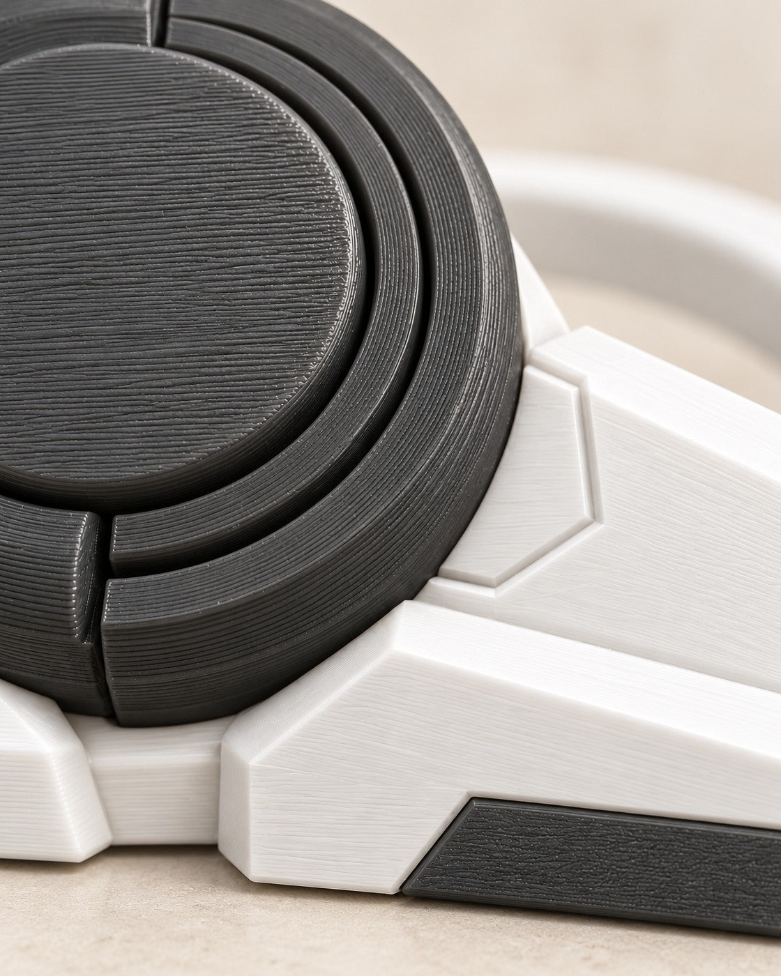 Close-up of the Sci-Fi Console Stand showing fine printed layer lines