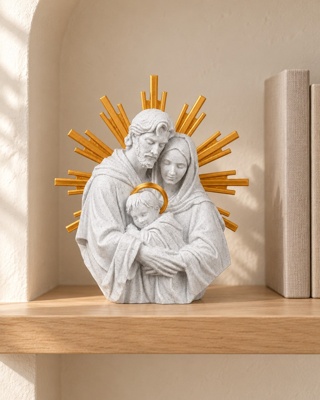 Holy Family Statue in a calm, softly lit interior, shown at true scale