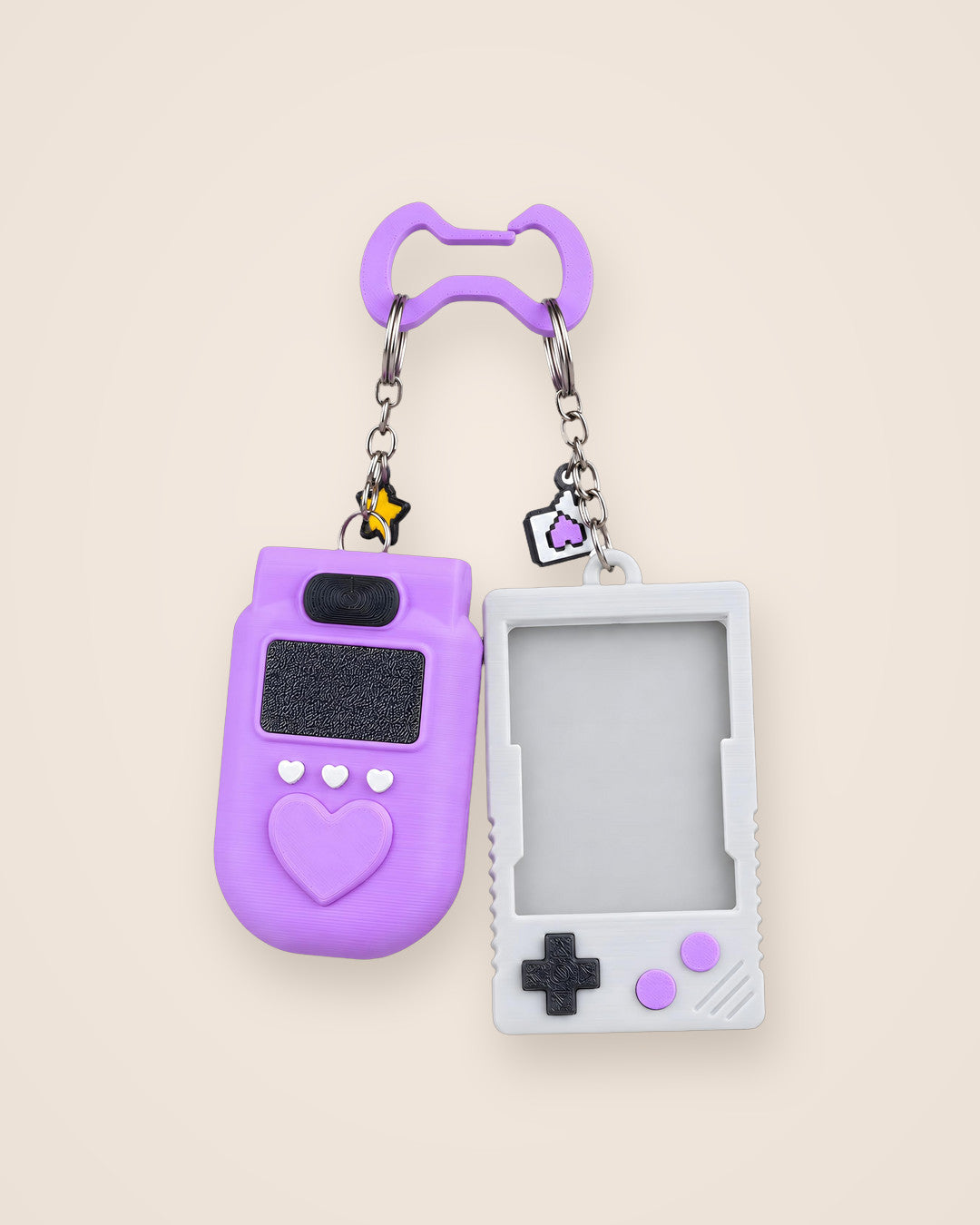 Pixel Pocket Keyring Set: Retro handheld photocard holder with a flip-open lip balm case