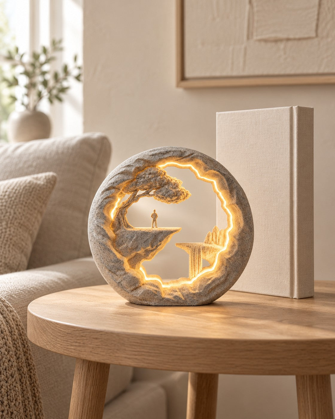 The Wanderer Lamp in a calm, softly lit interior, shown at true scale