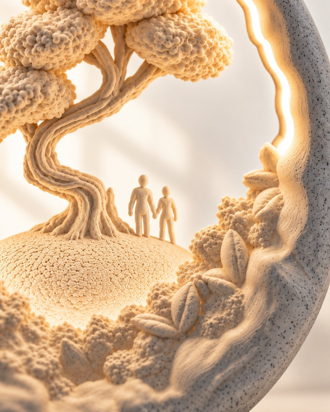 Close-up of the Our Journey Lamp showing fine printed layer lines
