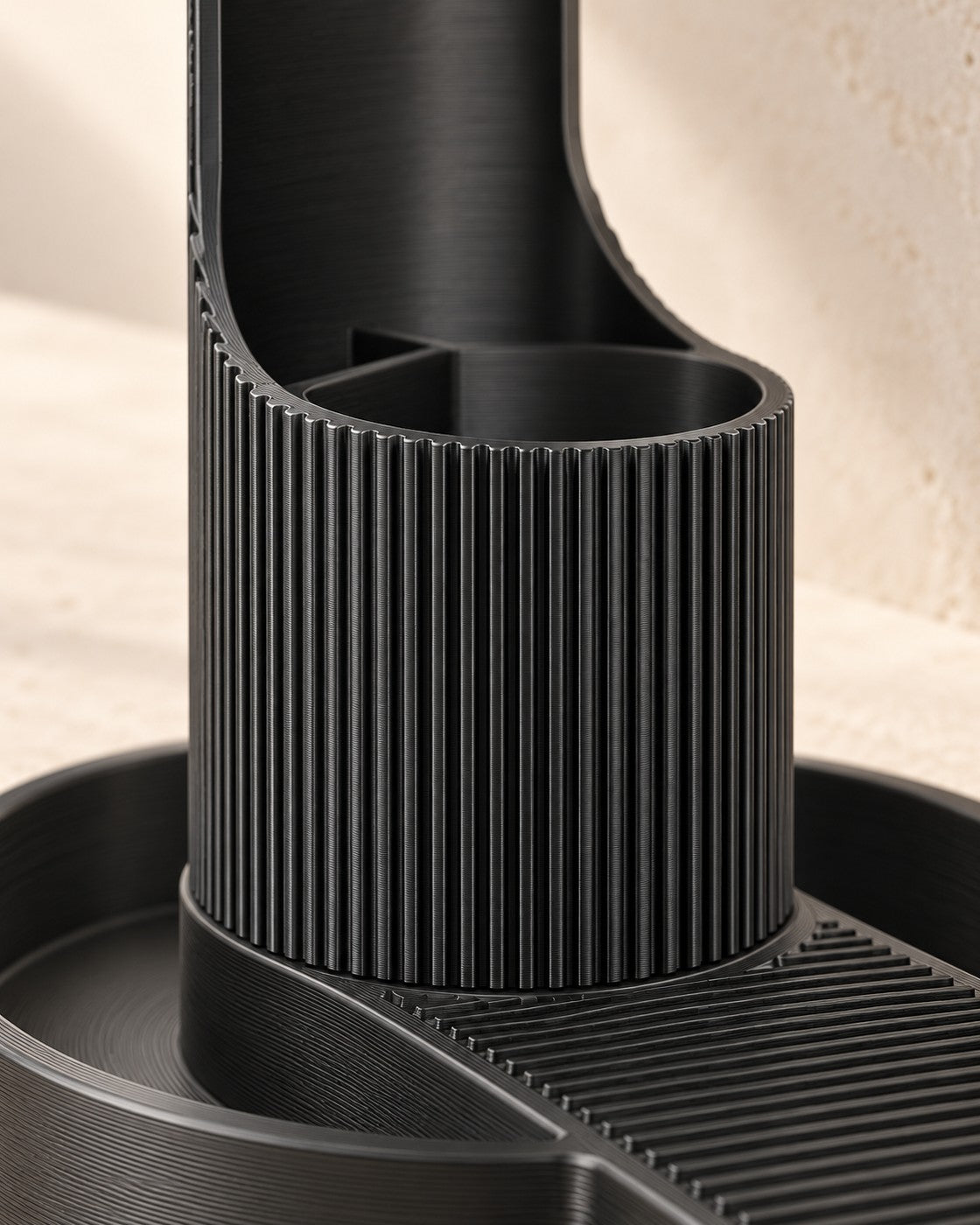 Close-up of the Tower Headphone Stand showing fine printed layer lines
