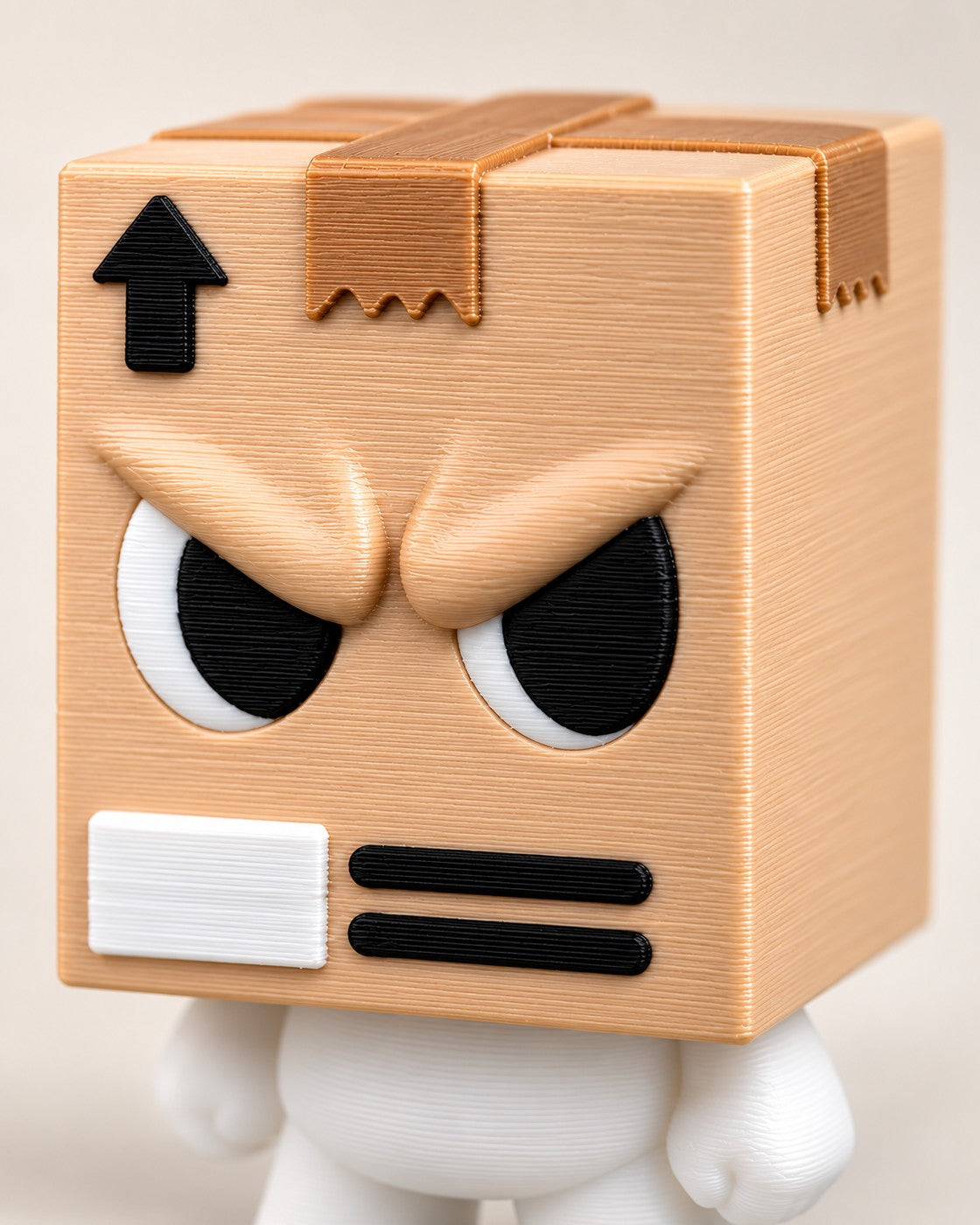 Close-up of the Grumpy Parcel Figurine showing fine printed layer lines