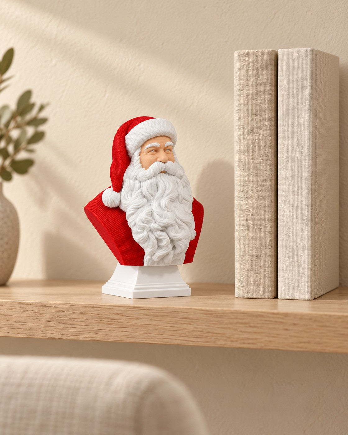 Father Christmas Bust in a calm, softly lit interior, shown at true scale