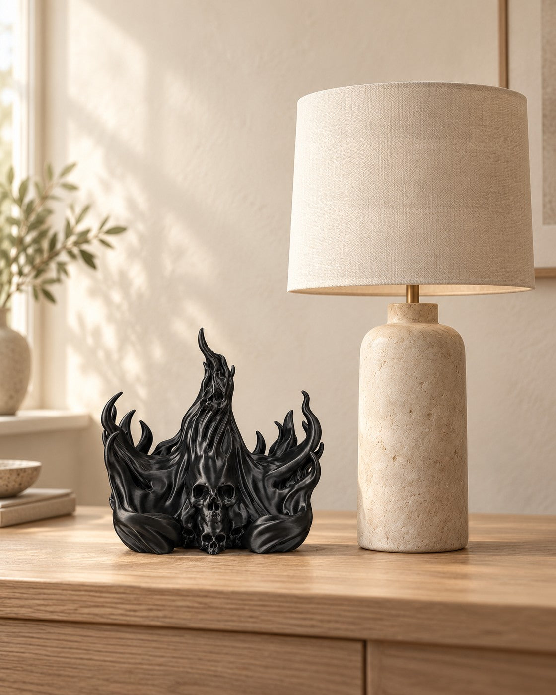 Twin Arcane Hold in a calm, softly lit interior, shown at true scale
