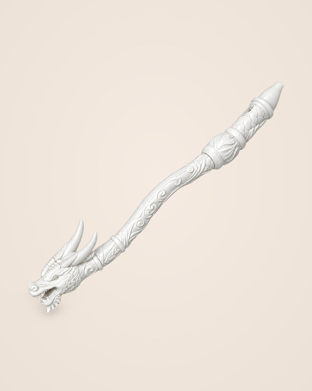 Dragon Flute Ornament: A recorder-style display flute with a sculpted dragon-head bell, 39 cm
