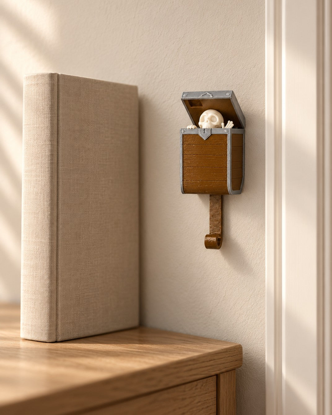 Pop-Up Skeleton Key Holder in a calm, softly lit interior, shown at true scale