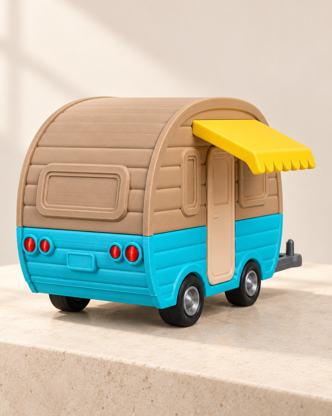Retro Caravan Box: Teal and beige caravan with a lift-off roof for small treasures