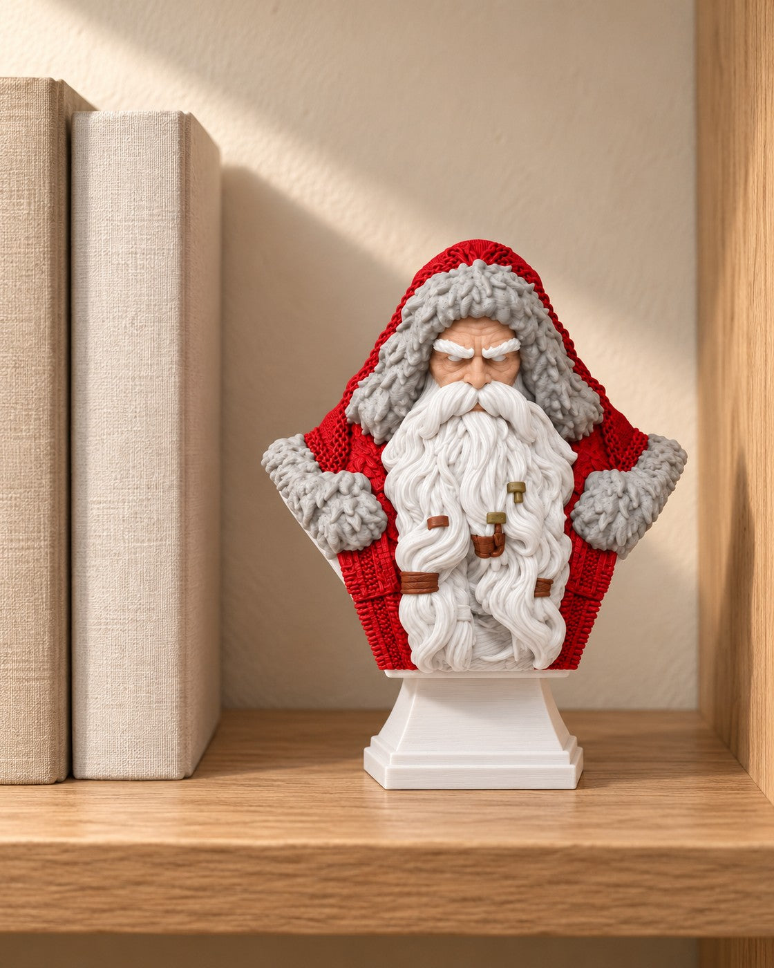 Viking Santa Bust in a calm, softly lit interior, shown at true scale