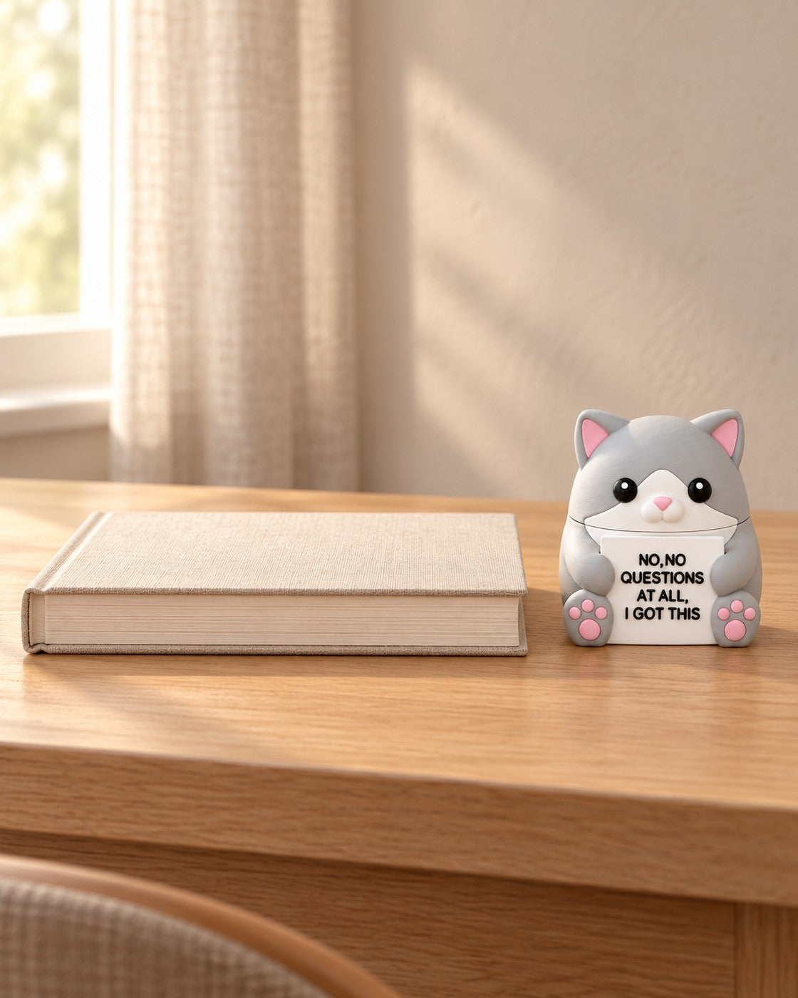 Fine Cat Desk Ornament in a calm, softly lit interior, shown at true scale