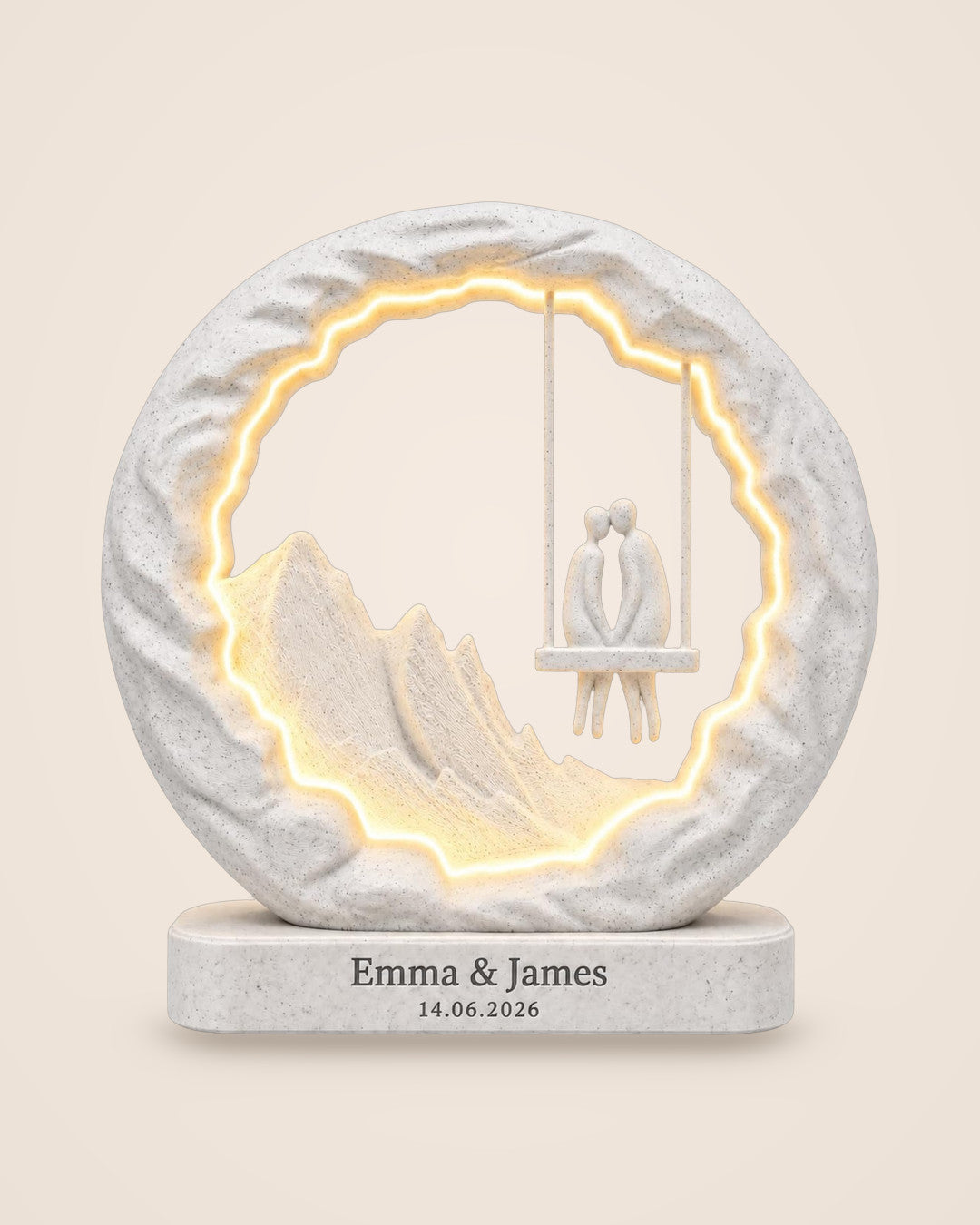 Swing for Two Lamp: Personalised marble-effect lamp with an engraved plinth