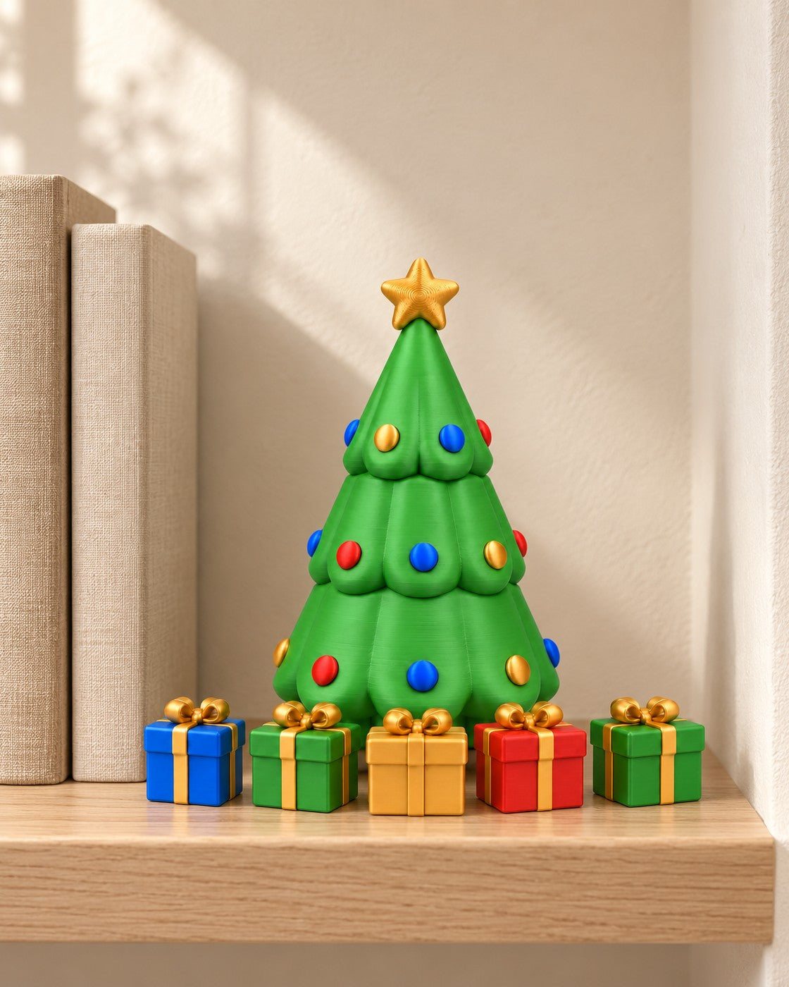 Hidden Santa Tree in a calm, softly lit interior, shown at true scale