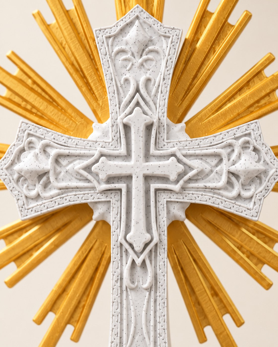 Close-up of the Sacred Cross Ornament showing fine printed layer lines
