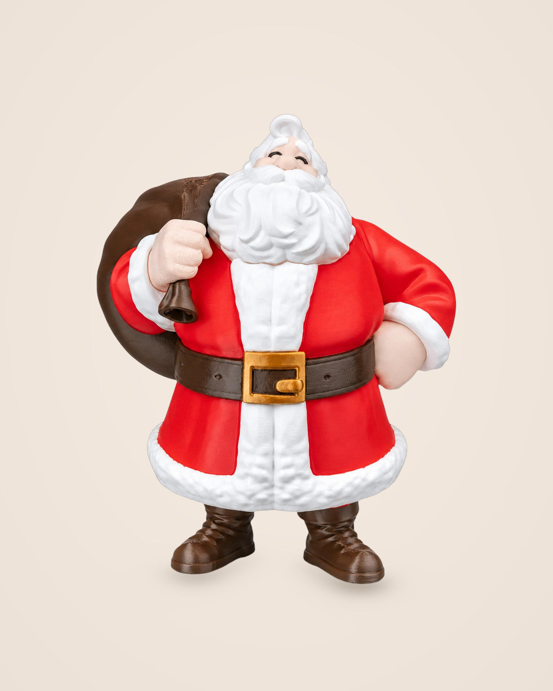 Traditional Santa Figurine: Standing Santa with a bell, gift sack and sculpted beard, 18.5 cm tall